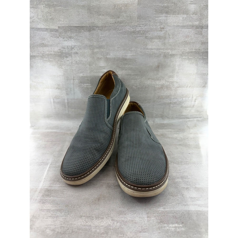 Johnston & Murphy Men Sz 9M Grey Perforated Slip On Loafers 25-0617 Brown Trim